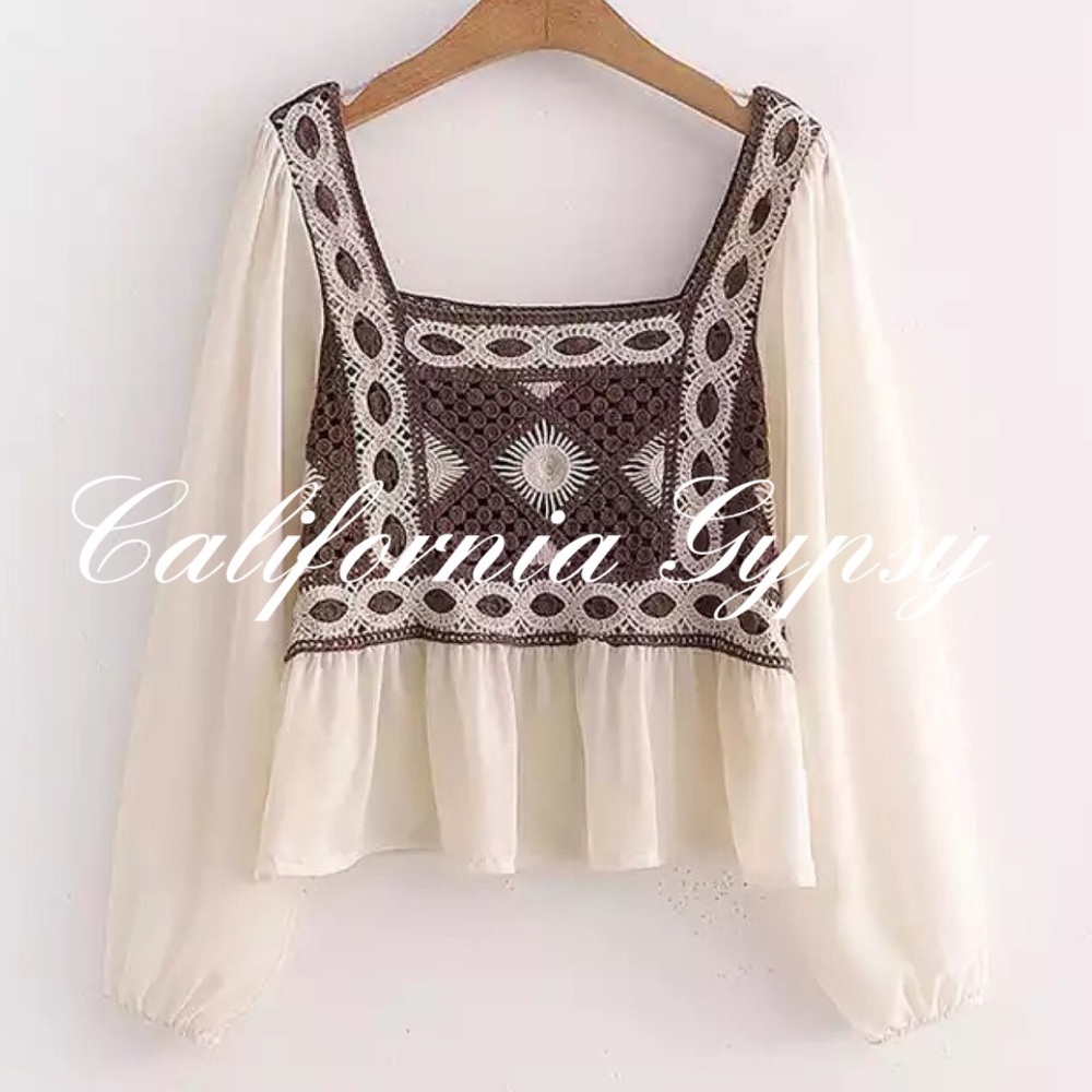 Bohemian Chic Chiffon Knit Blouse - Picture 5 of 11